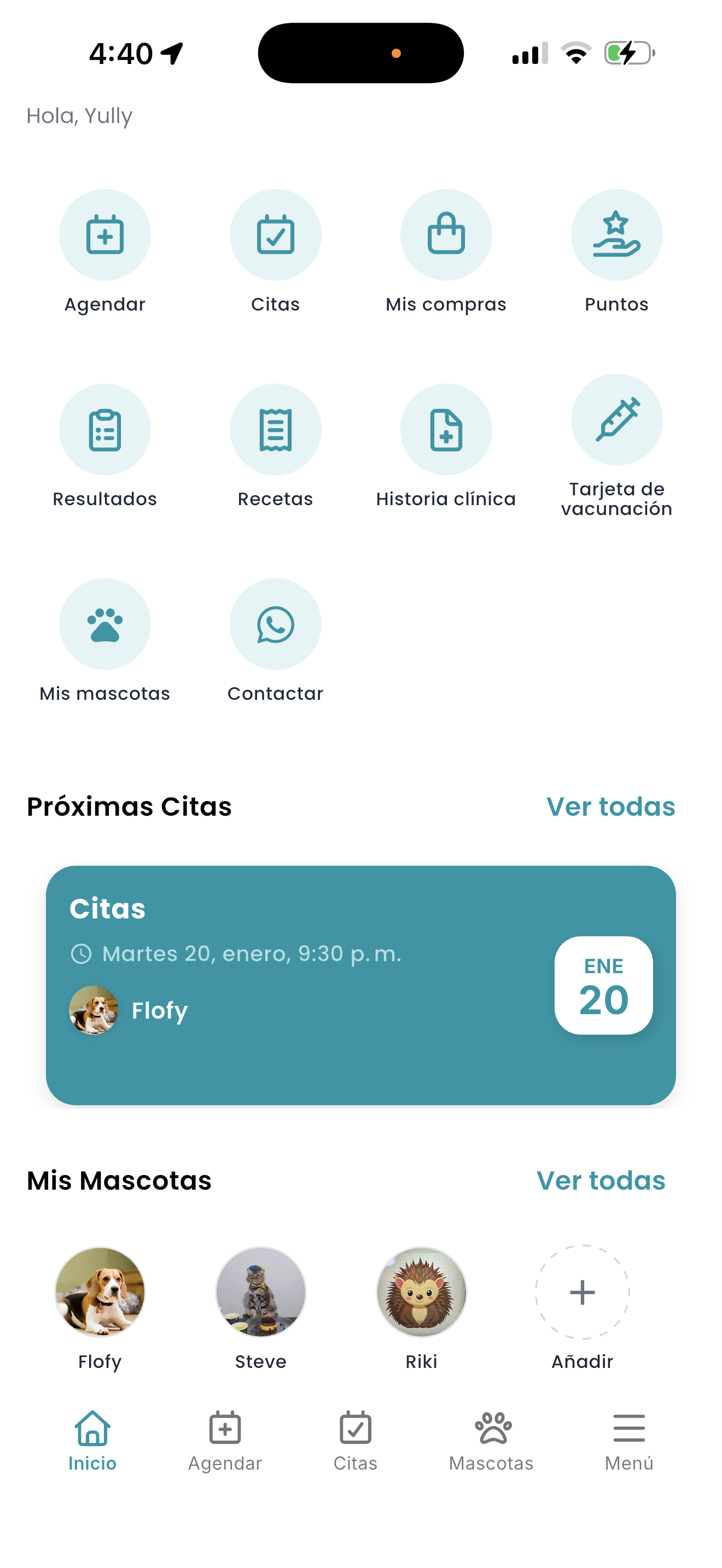 VetClick App - Pantalla principal